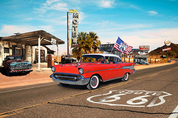 Hoffman On The Road Again PANEL 57 Chevy Road Trip Summer Digital Print