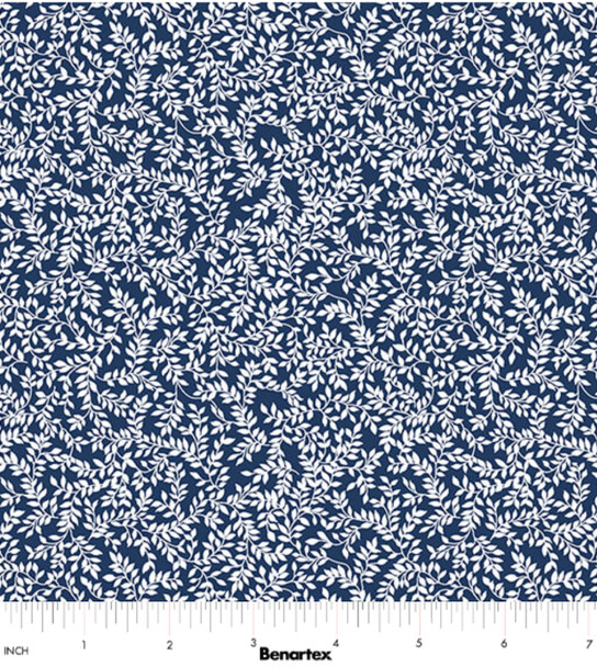 Benartex Classic Keepsakes in Blue 14649-55 Mini Ferns Navy Blue | SOLD BY THE HALF-YARD