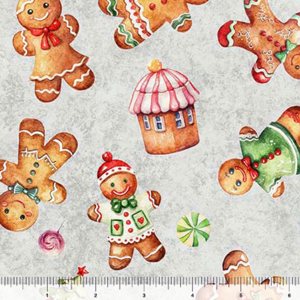 QT Fabrics QT Cuties Gingerbread Men 31183-K Gray | SOLD BY THE HALF-YARD