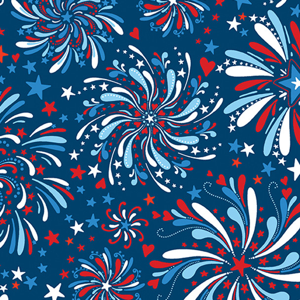 Benartex Fireworks Celebration Blue Patriotic July 4 fabric | Per Half Yard