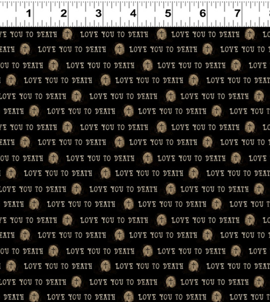 Clothworks Gothic Halloween Y444-3 DIgital Love You Black | SOLD BY THE HALF-YARD