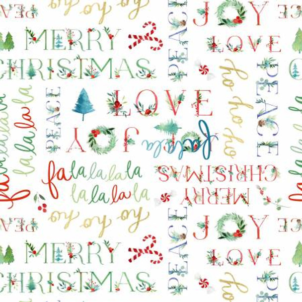 Clothworks Santa Paws Y4429-1 Digital Words Festive Christmas | SOLD BY THE HALF-YARD