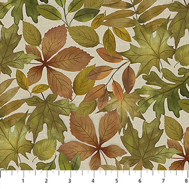Northcott Natural Elements Packed Leaves Taupe Multi 27856 12| SOLD BY THE HALF-YARD