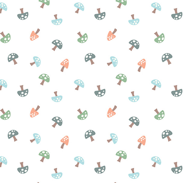 Benartex Cozy Forest Comfort Flannel 14714F-09 Forest Mushrooms White | SOLD BY THE HALF-YARD