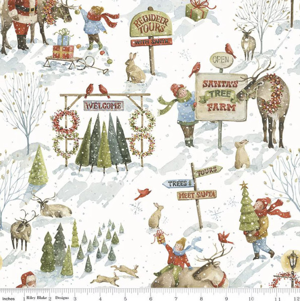 Riley Blake Santa's Tree Farm CD16450 SNOWY Winter Village | SOLD BY THE HALF-YARD
