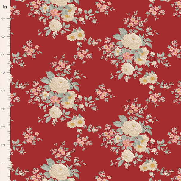 Tilda Merry Little Christmas Carol Burgundy Floral 100622 | SOLD BY THE HALF-YARD