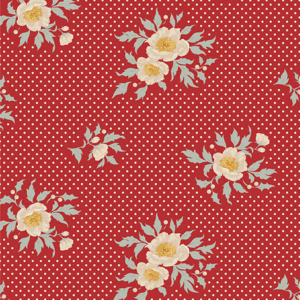 Tilda Merry Little Christmas Joy Red Floral 100624 | SOLD BY THE HALF-YARD