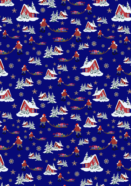 Lewis & Irene Norwegian Christmas AC10C Christmas Eve on Blue | SOLD BY THE HALF-YARD