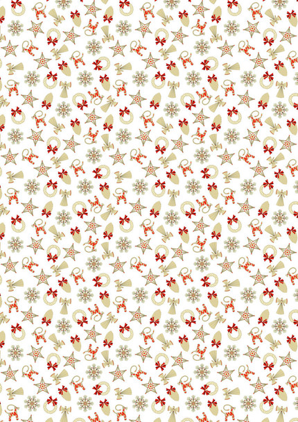 Lewis & Irene Norwegian Christmas AC11A Straw Decorations on White | SOLD BY THE HALF-YARD