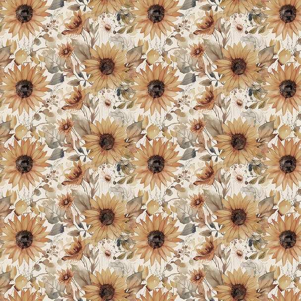 Evening On The Prairie by Modern Prairie | CD16743-CREAM Watercolor Sunflowers Cream Digital | SOLD BY THE HALF-YARD Evening On The Prairie by Modern Prairie | CD16743-CREAM Watercolor Sunflowers Cream Digital | SOLD BY THE HALF-YARD