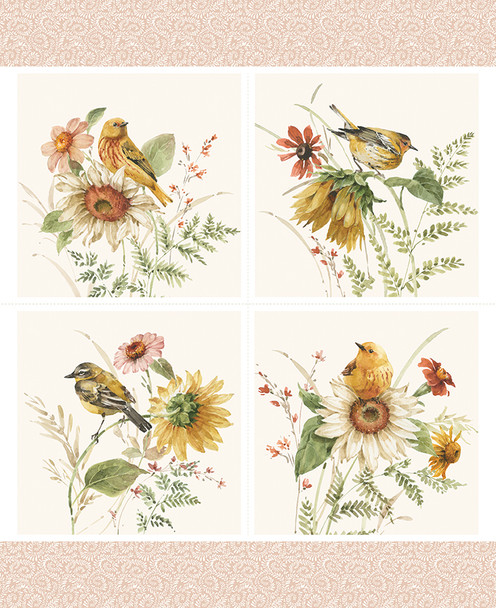 Riley Blake Sunflower Whispers Panel PD16675-PANEL 35 1/2" x 43" Fabric Panel  Birds Flowers