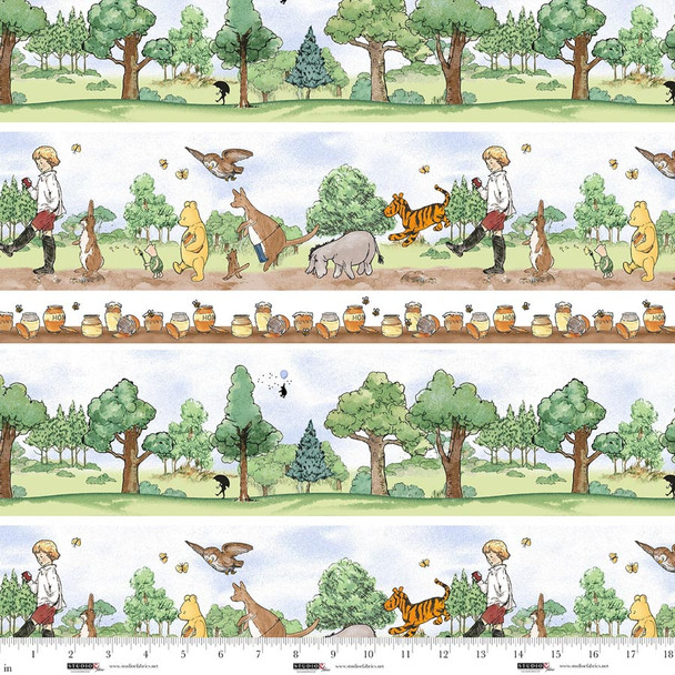 Classic Winnie 8727-36 Brown/Green Stripe Characters Forest by Studio E | SOLD BY THE HALF-YARD