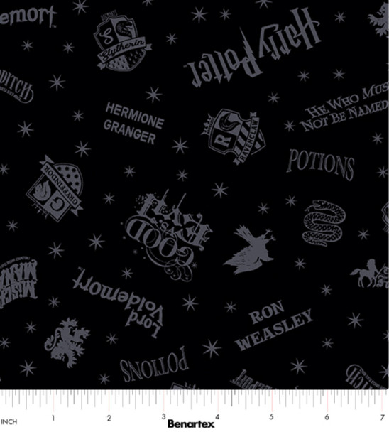 Benartex Harry Potter Shadow Words Text Black 15224-12 | SOLD BY THE HALF-YARD