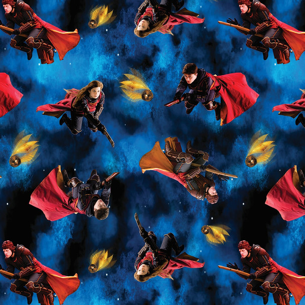 Benartex Harry Potter Playing Quidditch Blue 15218-55 | SOLD BY THE HALF-YARD