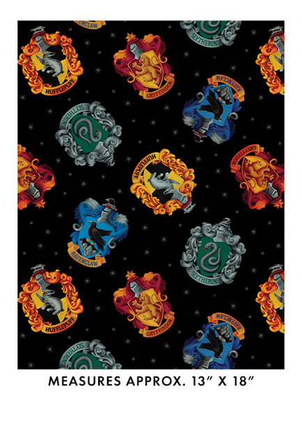 Benartex Harry Potter Hogwarts House Crests Black 15213-12 | SOLD BY THE HALF-YARD
