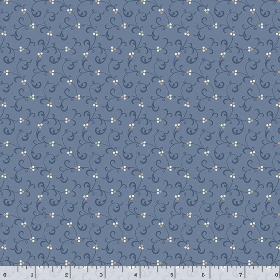 Marcus Fabrics - Grace Elizabeth by Carrie Quinn - Swirl Floral Tonal Blue | SOLD BY THE HALF-YARD