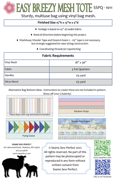Easy Breezy Mesh Tote Pattern from Seams Sew Perfect SSPQ-1011