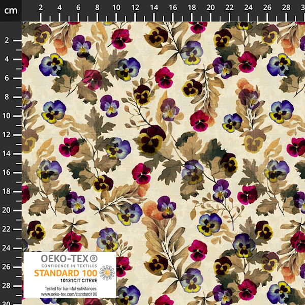 Stof Fabrics - Wistful Blooms 4504-103 Sand Pressed Flowers Antique Text | SOLD BY THE HALF-YARD