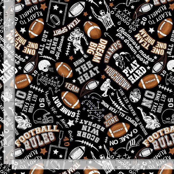 Timeless Treasures Football Rules GAIL-CD3717 Black Football Text and Graphics | SOLD BY THE HALF-YARD
