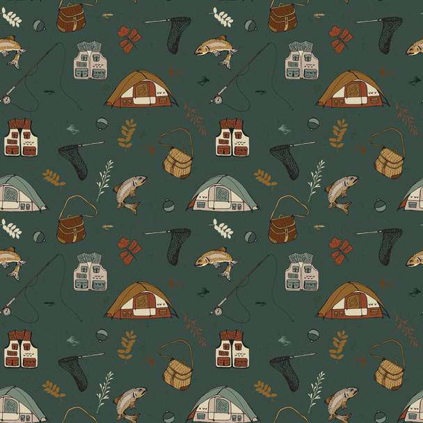 Riley Blake Lets Wander C16881 Forest Gone FIshing | SOLD BY THE HALF-YARD
