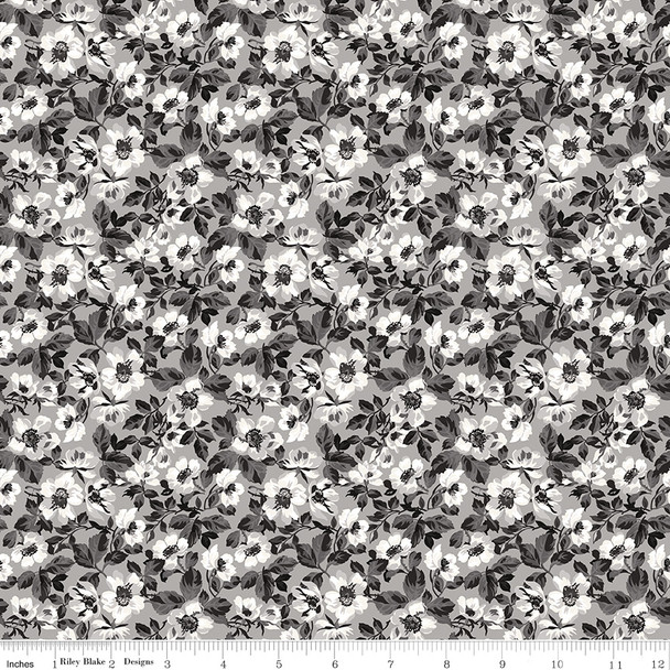 Riley Blake Ink & Ivory C16911 Gray Floral | SOLD BY THE HALF-YARD
