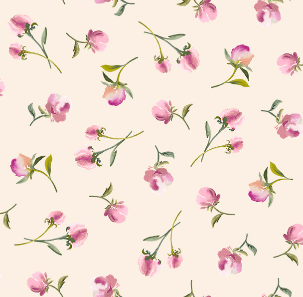 QT Fabrics Dahlia Dreams 31531-E Cream Flower Buds | SOLD BY THE HALF-YARD