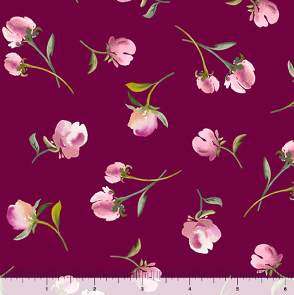 QT Fabrics Dahlia Dreams 31531-M Wine Flower Buds | SOLD BY THE HALF-YARD