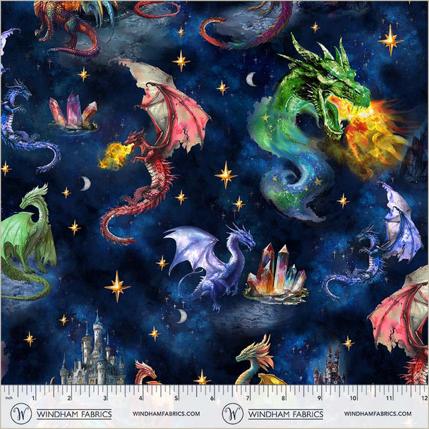 Windham Fabrics Dragon Kingdom 54806D-1 Midnight Mythical Adventure | SOLD BY THE HALF-YARD