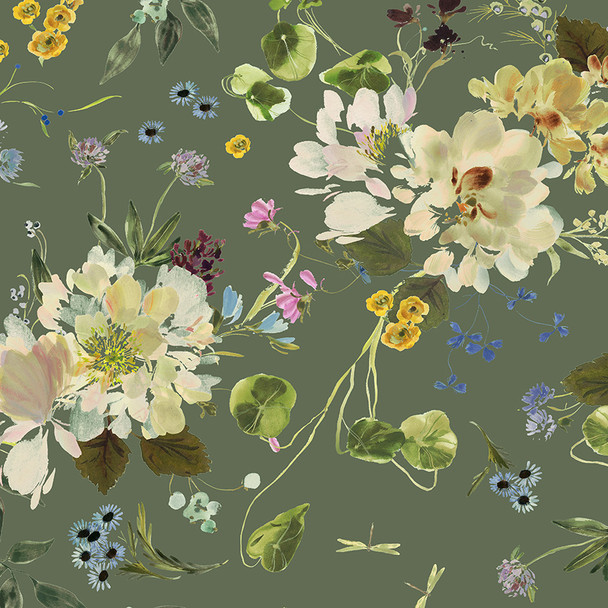 Windham Fabrics Bloomfield 54872D-2 Peony Garden Grass Green Floral | SOLD BY THE HALF-YARD