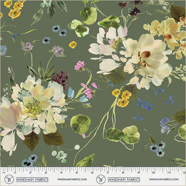 Windham Fabrics Bloomfield 54872D-2 Peony Garden Grass Green Floral | SOLD BY THE HALF-YARD