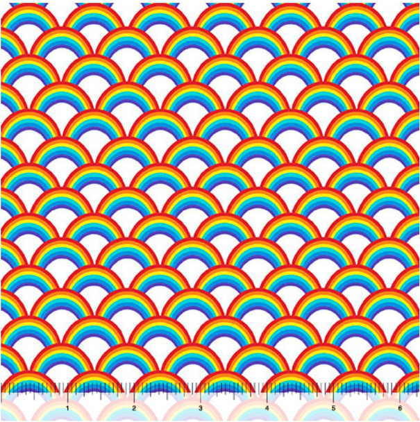 QT Fabrics Sunshine & Rainbows 31509-Z Rainbows White Multi | SOLD BY THE HALF-YARD