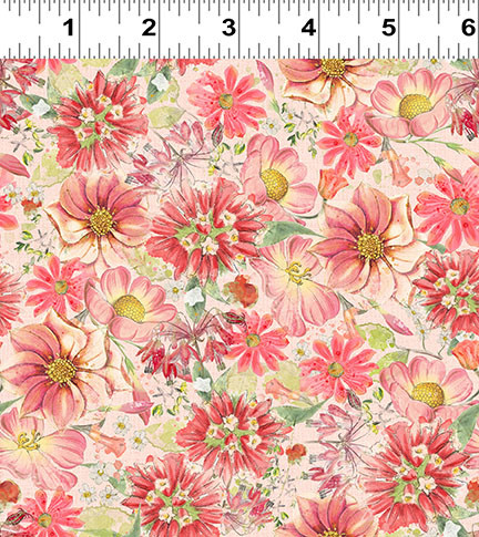 Clothworks Hummingbird Days Y4727-39 Packed Floral Coral | SOLD BY THE HALF-YARD