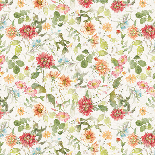 Clothworks Hummingbird Days Y4725-2 Mixed Floral Light Cream| SOLD BY THE HALF-YARD