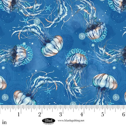 Blank Quilting - Seatopia 4561-72 Jellyfish in Ocean Med Blue | SOLD BY THE HALF-YARD