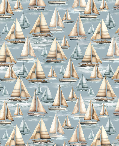 Benartex Coastal Escape 15026-80 Set Sail Ocean Sailboats | SOLD BY THE HALF-YARD