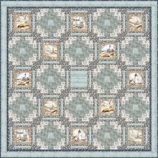 Benartex Coastal Escape FREE DOWNLOADABLE PATTERN Sea View Quilt 83"x83"