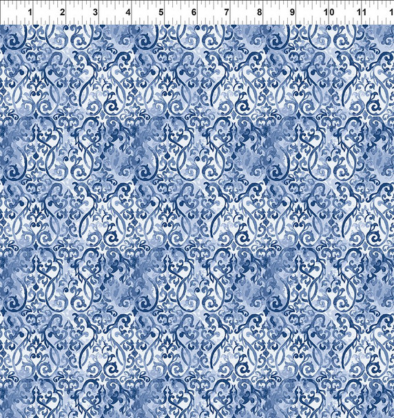 In The Beginning - Sanctuary by Jason Yenter 8SA-1 Ironwork Scrollwork Blue | SOLD BY THE HALF-YARD