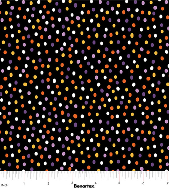 Benartex Ghostly Soiree 15101-12 Dot Mania Black Orange Purple | SOLD BY THE HALF-YARD