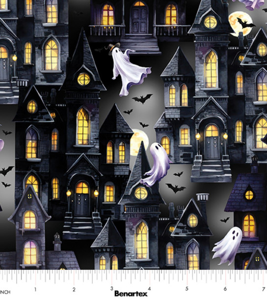 Benartex Ghostly Soiree  15098-08 Ghost Town Gray Ghosts City | SOLD BY THE HALF-YARD