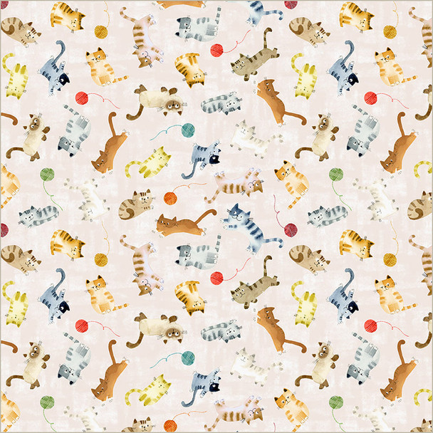 Windham Cats Around Town 55001-3 Ivory Playful Companions | SOLD BY THE HALF-YARD