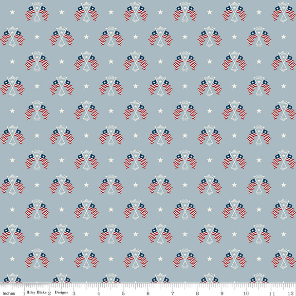 Riley Blake - Independence C17333-Blue Old Glory Blue Flags Crossed | SOLD BY THE HALF-YARD