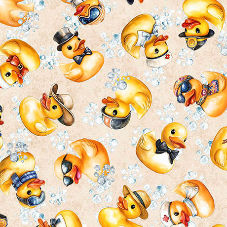 QT Cuties 3 - 31860-E Rubber Duckies Denim Tan | SOLD BY THE HALF-YARD