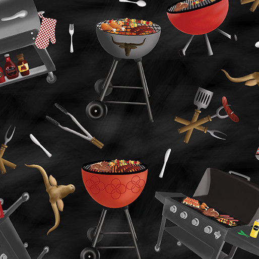 Hot Stuff by Benartex 15085-13 Get Grilling Charcoal Grilling Barbecue | SOLD BY THE HALF-YARD