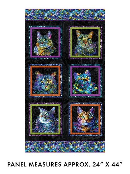 Cat Artistry PANEL by Peggy Collins for Benartex 16732-12 Cat Artisty Panel  Black Multi 24"x44"