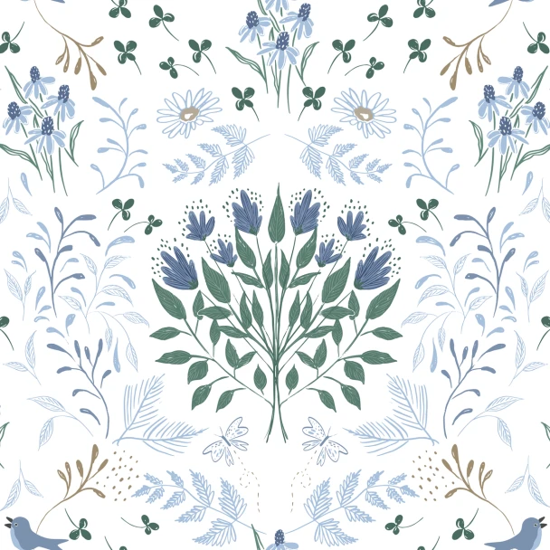 Garden Walk by Mia Presley Designs 09625-01 Whimsical Wildflowers Blue | SOLD BY THE HALF-YARD