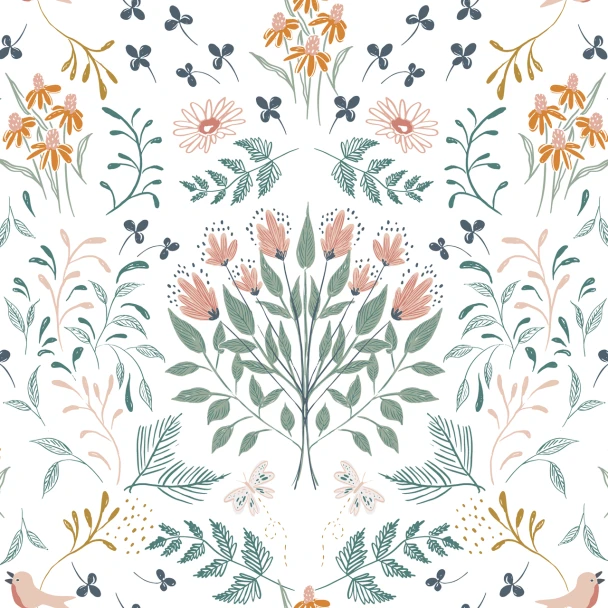 Garden Walk by Mia Presley Designs 09625-03 Whimsical Wildflowers Pink | SOLD BY THE HALF-YARD