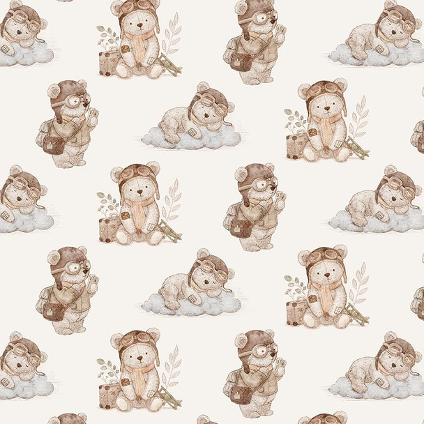 Figo Soaring Dreams 91239-12 Cream Bears Dreaming Traveling | SOLD BY THE HALF-YARD