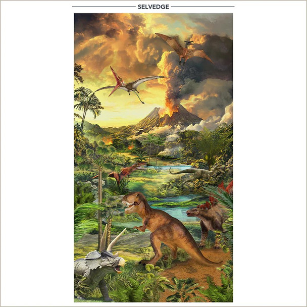 Windham Prehistoric Paradise 55155DP-1 FABRIC PANEL A Window Into The Past Lush Greens Dinosaur Panel 24"x42"