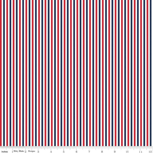 Riley Blake STRIPE C495-Patriotic Stripe Red White Blue | SOLD BY THE HALF-YARD