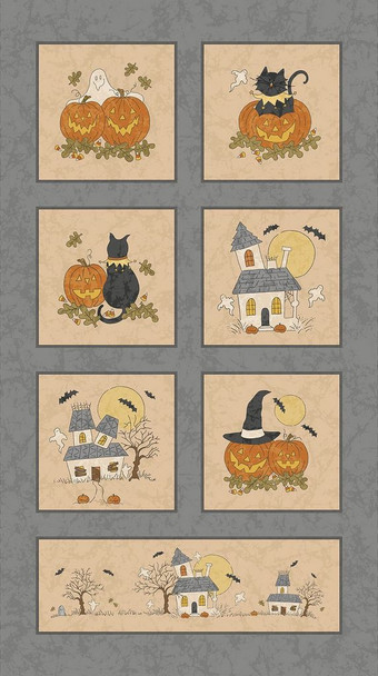 Halloween Haunts 24" PANEL R191908D Multi Halloween Fabric Panel by Marcus Fabrics